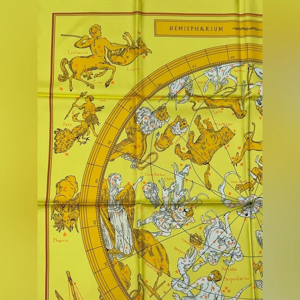 Hermès “Hémisphærium Coeli Boreale” Silk Scarf – Yellow Zodiac Constellation - Picture 8 of 8